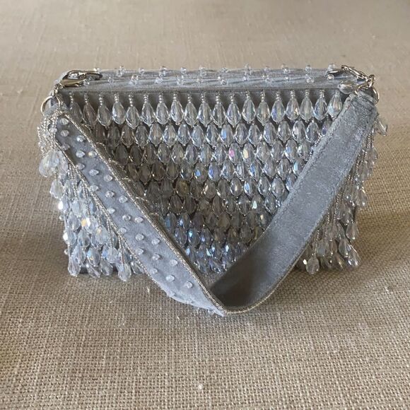 BHLDN Zhuu Crystal Box Clutch Silver Crystals Evening Bag Purse NEW - Picture 5 of 9